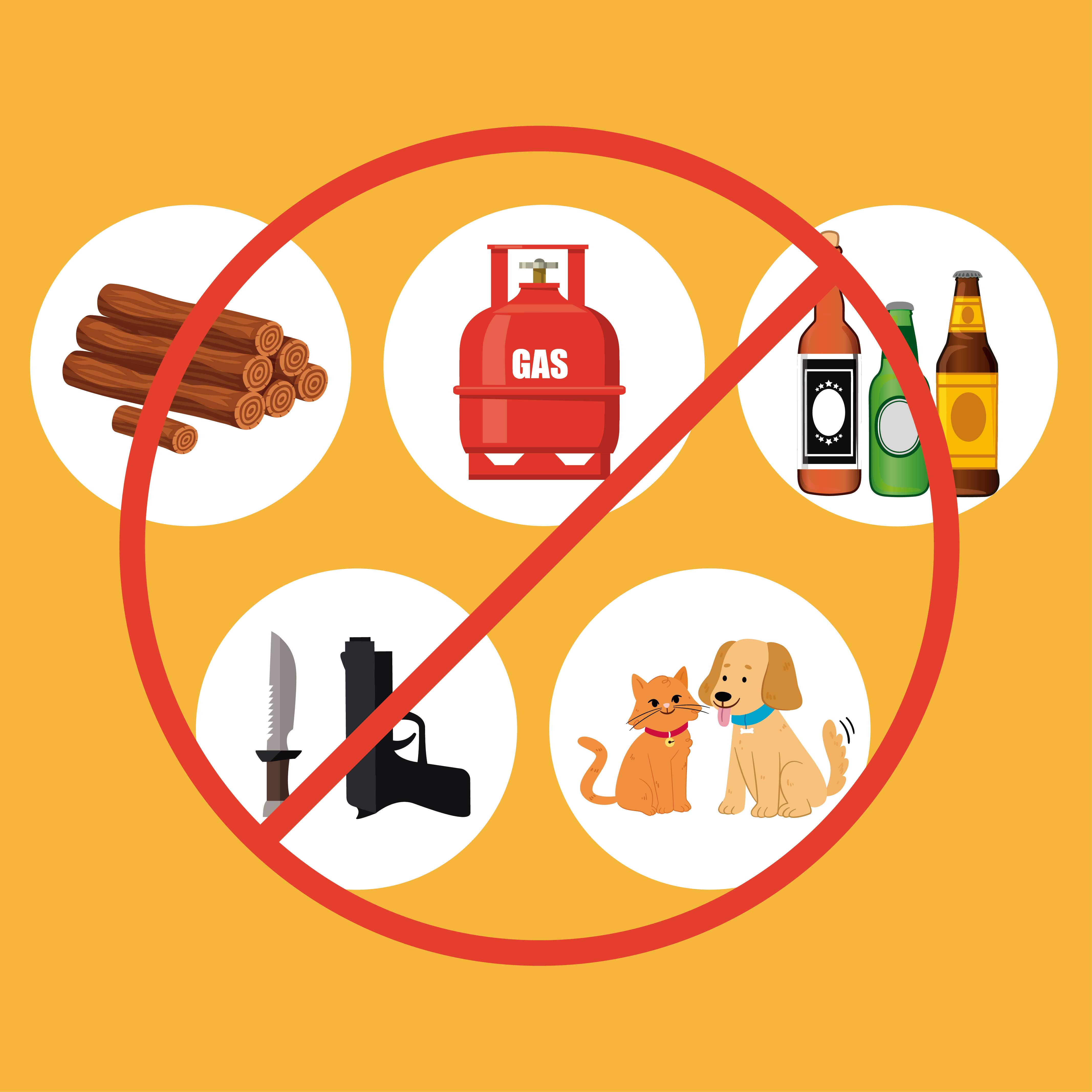 Entering the park with firewood, gas tanks, or alcoholic beverages is not allowed